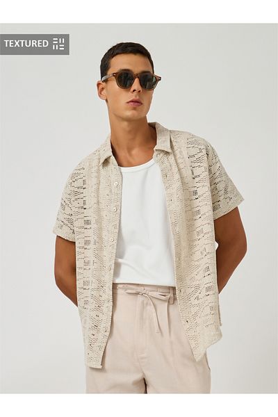 Styli Textured Crochet Regular Fit Spread Collar Shirt