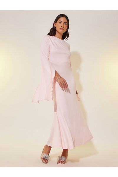 Styli Solid Cape Sleeves Bodycon Midi Dress