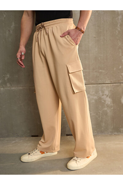Sassafras By Styli Beige Solid Drawstring Waist Wide Leg Pants