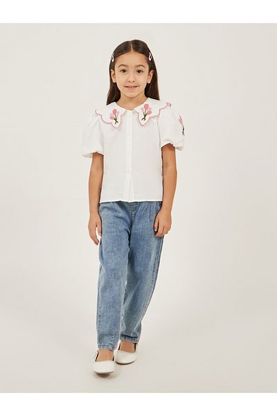 Styli Embroidered Peter Pan Collar Buttoned Top
