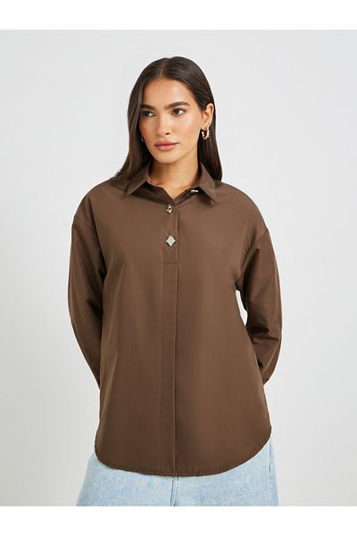 Styli Solid Oversized Buttoned Spread Collar Shirt