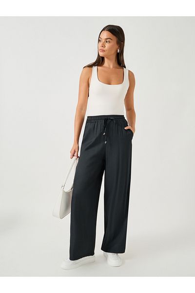Styli Side Tape Detail Chambray Wide Leg Pants
