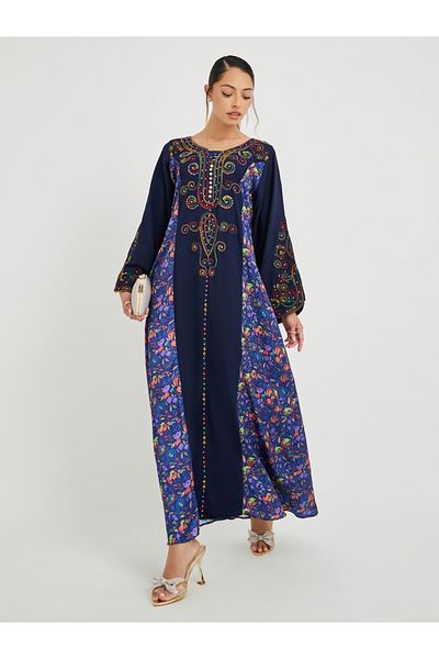 Maxim Creation By Styli Floral Print Panelled Jalabiya with Embroidery