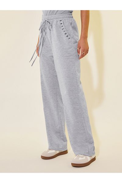 Styli Letter Embroidered Drawstring Waist Wide Leg Pants