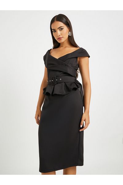Styli Ruffle Detail Short Sleeves Sheath Midi Dress