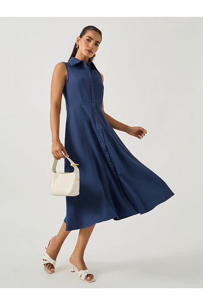 Styli Plain Sleeveless Shirt Midi Dress