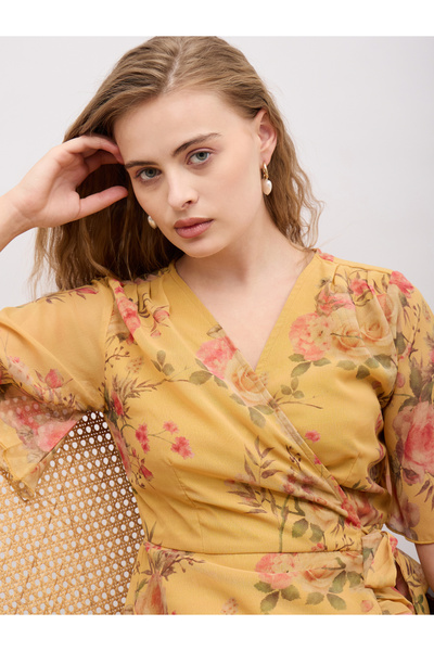 Styli Floral Print V-Neck Wrap Midi Dress