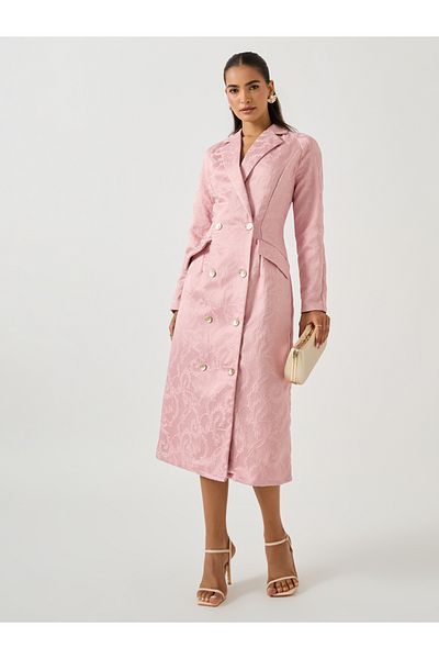 Styli Self Design Jacquard Long Sleeves Blazer Midi Dress