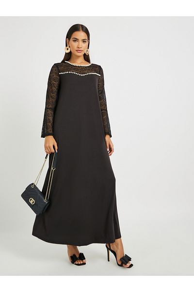 Keenly By Styli Embellished Lace Patchwork Long Sleeve A-Line Jalabiya