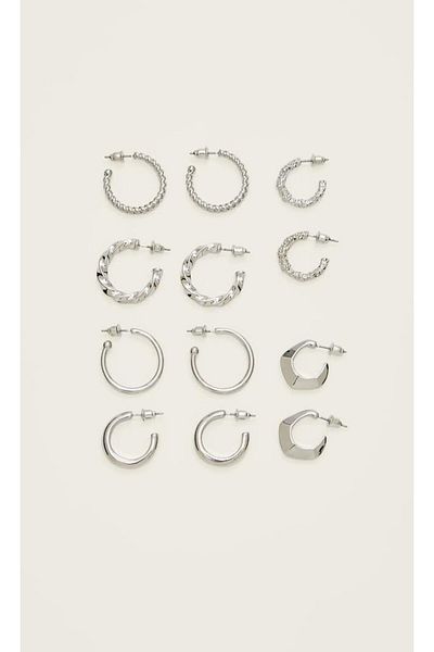 HISCOSMETIC Women's Silver - Silver Stylish Basic 6-Piece Double Earring Set