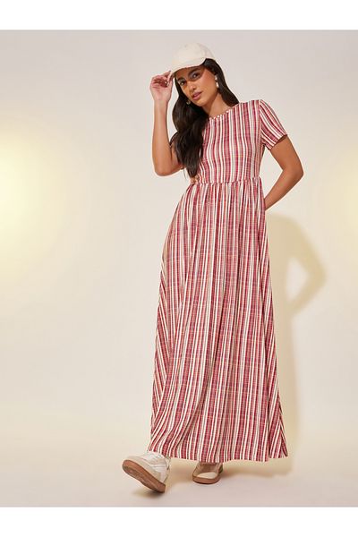 Styli All-Over Print Short Sleeve A-Line Maxi Dress