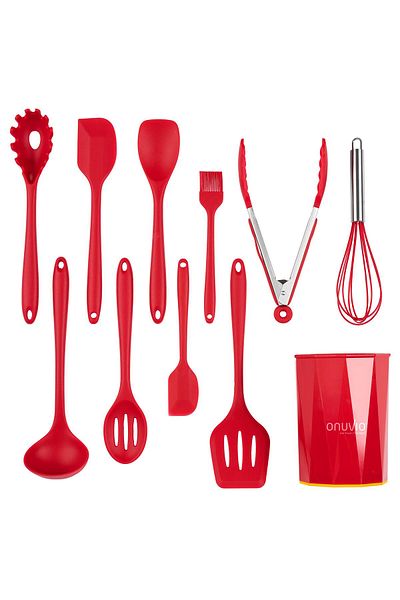 Onuvio ® 11 Piece Kitchen Utensil Set, Luxury Food Grade Silicone, Non-Stick, Heat Resistant - Red