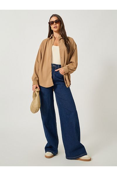 Styli Solid Balloon Sleeve Oversized Shirt