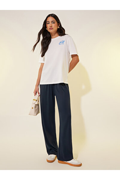 Styli بنطال واسع الساق برباط خصر سادة