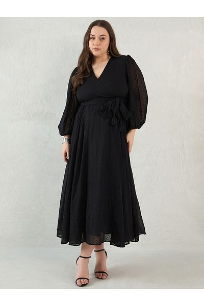 Femmella By Styli Dobby Chiffon V Neck Wrap Maxi Dress