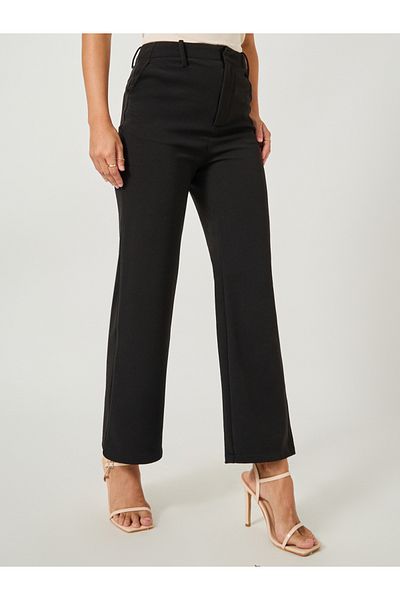 Styli Solid Flat Front Low Rise Flared Pants