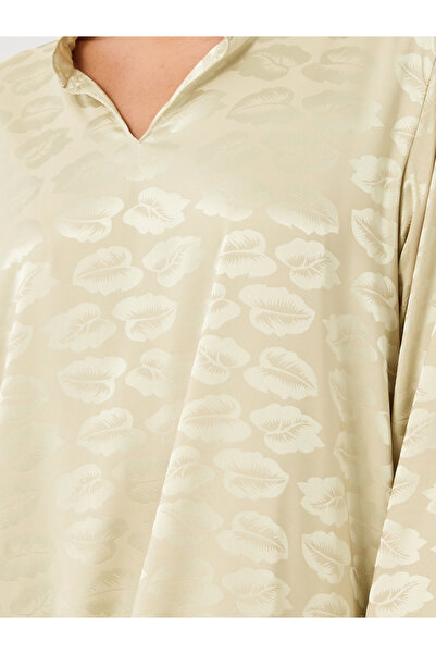 Styli Satin Jacquard Stand Collar A-Line Jalabiya