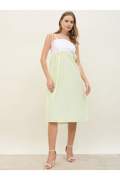 Styli Color Block A-Line Strappy Midi Dress