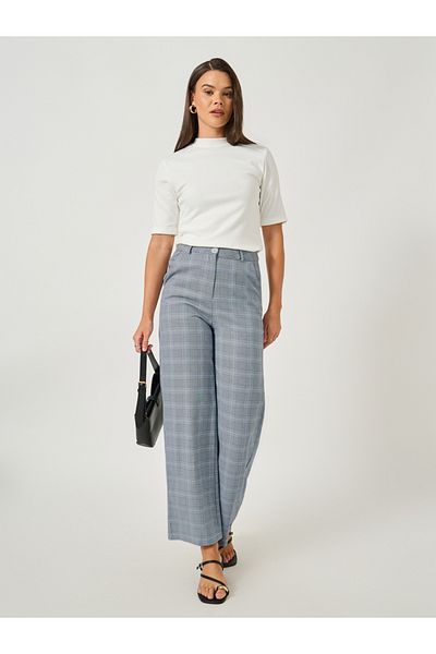 Styli Checked Flat Front Pants with Belt Loops