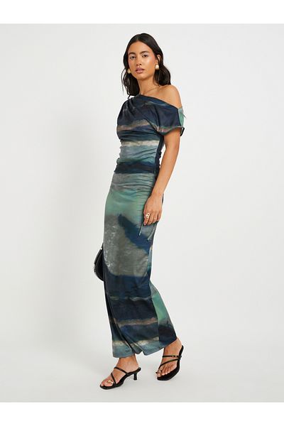 Styli Ombre Print One Shoulder Bodycon Maxi Dress