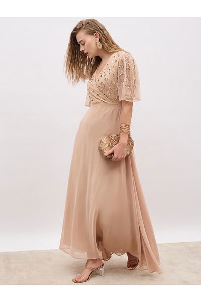 Styli Embellished Flared Sleeves A-Line Maxi Dress