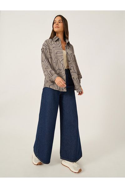 Styli Printed Spread Collar Oversized Shirt