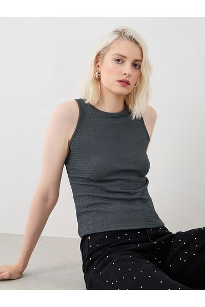 Styli Texture Round Neck Sleeveless Cami Top