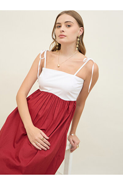 Styli Color Block Strappy A-Line Midi Dress