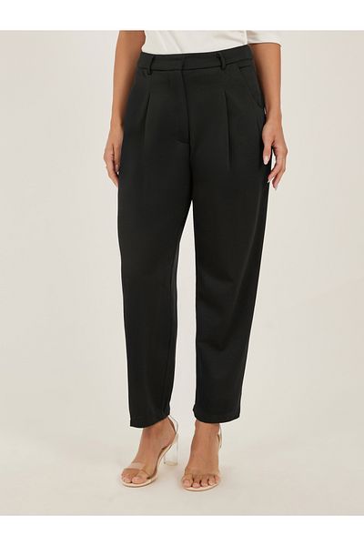 Styli Solid Pleated Tapered Fit Trousers with Belt Loops