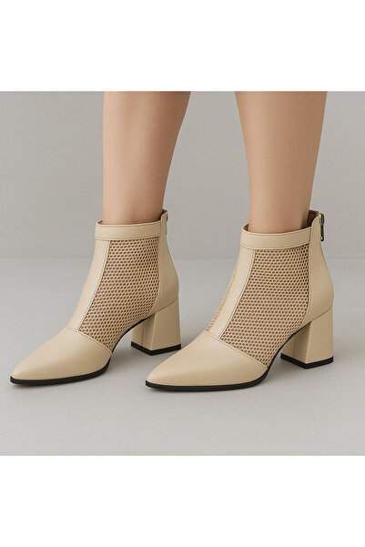 Mariolucci Kadın Yazlık Bot (Fileli) Hakiki Bej Deri