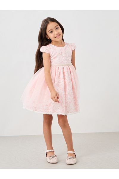Styli Embellished Lace Fit and Flare Dress