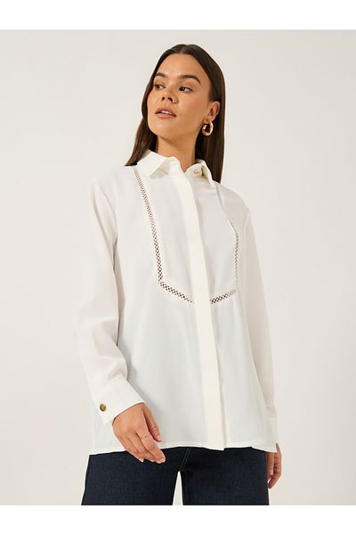 Styli Oversized Spread Collar Shirt with Lace Detail