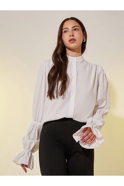 Styli Solid Lantern Sleeves Oversized Shirts
