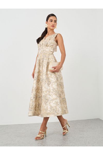Styli Jacquard Satin Sleeveless A-Line Midi Dress