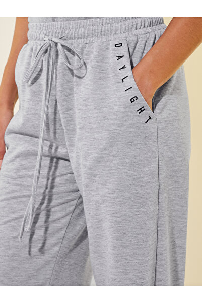 Styli Letter Embroidered Drawstring Waist Wide Leg Pants