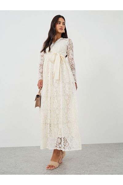 Styli Lace Long Sleeves A-Line Maxi Dress