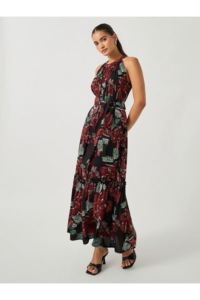 Styli All Over Print Halter Neck A-Line Maxi Dress