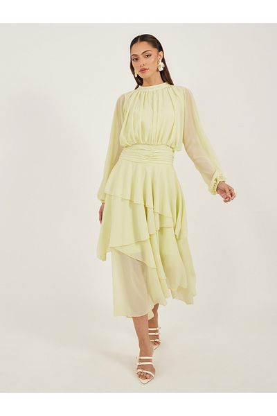 Styli Women Elegant Yellow A-Line Maxi Dress