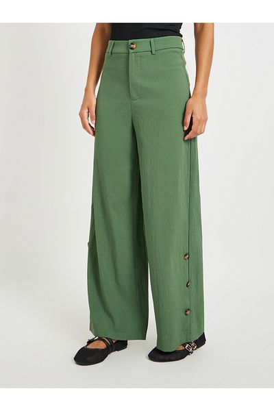 Styli Solid Mid Rise Relaxed Fit Pants with Side Button Detail