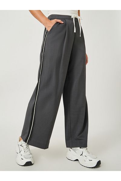 Styli Side Tape Double Boxer Waistband Wide Leg Tailored Pants