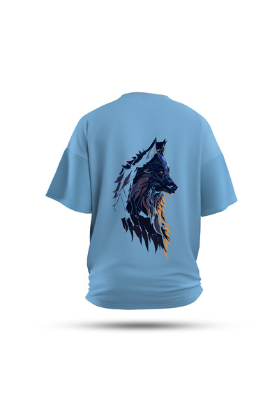 Zestia تي شيرت للجنسين، طباعة خلفية وولف، عادي، 100% قطن، تي شيرت أزرق رقم: 0027