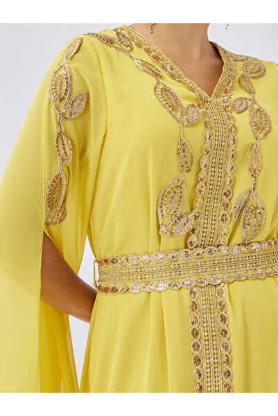 Styli Lace Trim Slit Sleeves V Neck Kaftan