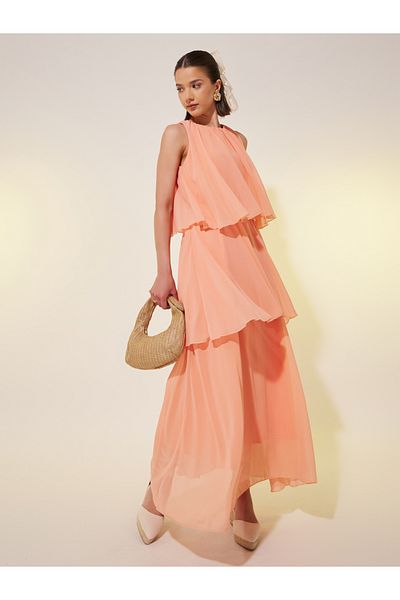 Styli Solid Sleeveless Tiered Maxi Dress