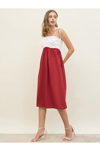 Styli Color Block Strappy A-Line Midi Dress