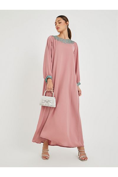 Styli Patchwork Detail Cuffed Sleeves Jalabiya