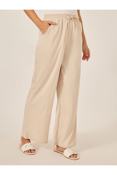 Styli Plain Drawstring Waist Wide Leg Pants