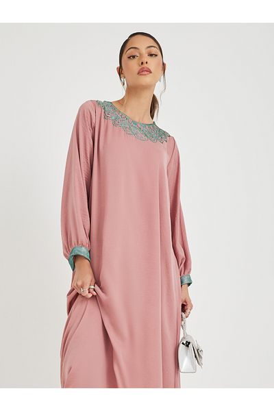 Styli Patchwork Detail Cuffed Sleeves Jalabiya