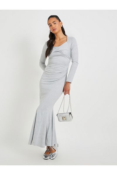 Styli Solid Long Sleeves Mermaid Hem Maxi Dress