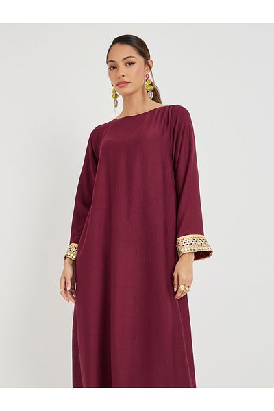 Styli Lace Trim Boat Neck A-Line Jalabyia