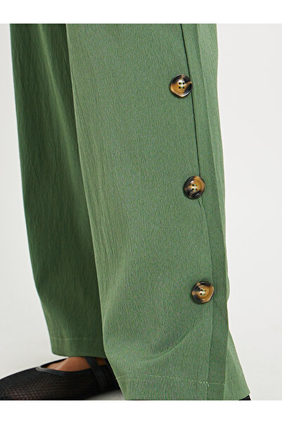 Styli Solid Mid Rise Relaxed Fit Pants with Side Button Detail